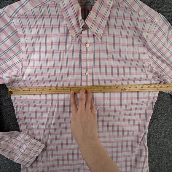 Brooks Brothers Non Iron Button Up Shirt Men Pink Blue Plaid Large Supima ** - Picture 5 of 14